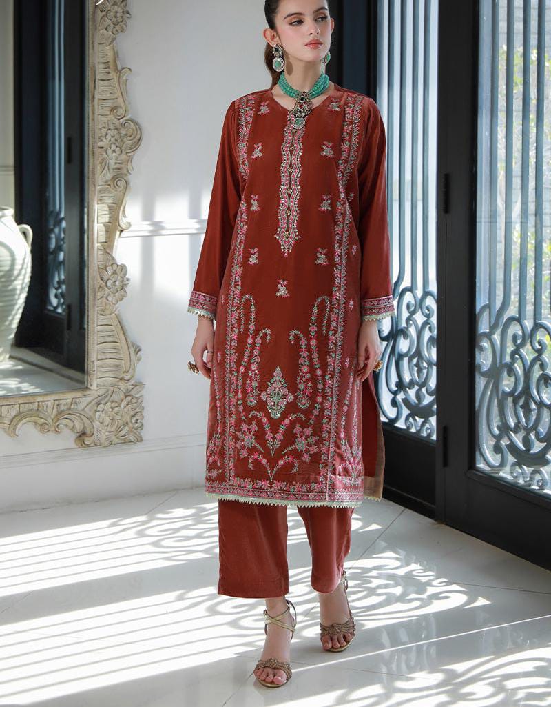 Tea Pink Luxe – Embroidered Shirt & Trouser Set